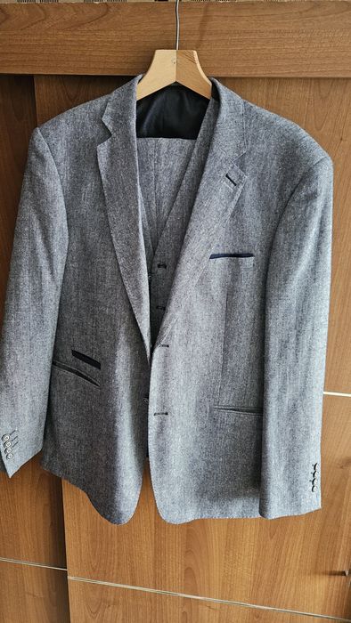 Garnitur  Cavani męski szary z kamizelka gratis koszula + krawat  rozm