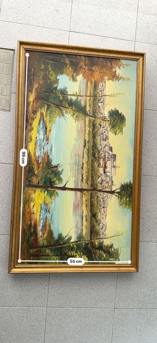 Quadro Antigo – Vista de Coimbra (Universidade) – Moldura Dourada