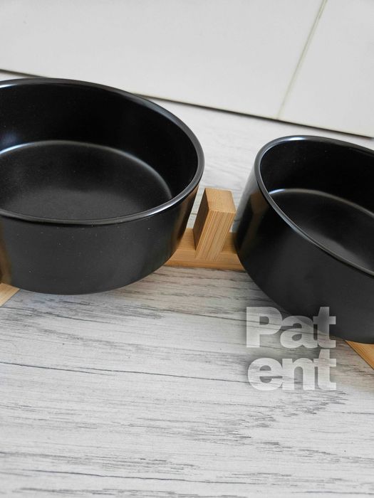 Miski ceramiczne dla psa kota zestaw 2 sztuki x 400 ml czarne zestaw