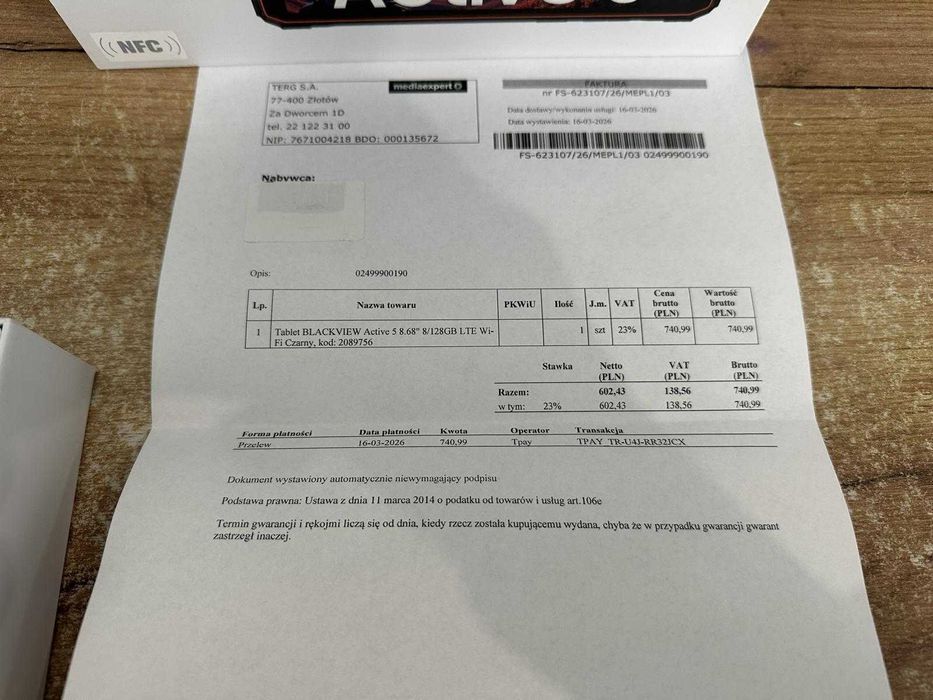 Tablet BLACKVIEW ACTIVE 5 8.68" 8/128GB Komplet Gwarancja