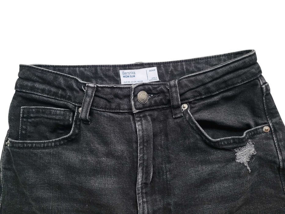 Ciemne szare jeansy 36,S Bershka Mom slim high waist wysoki stan
