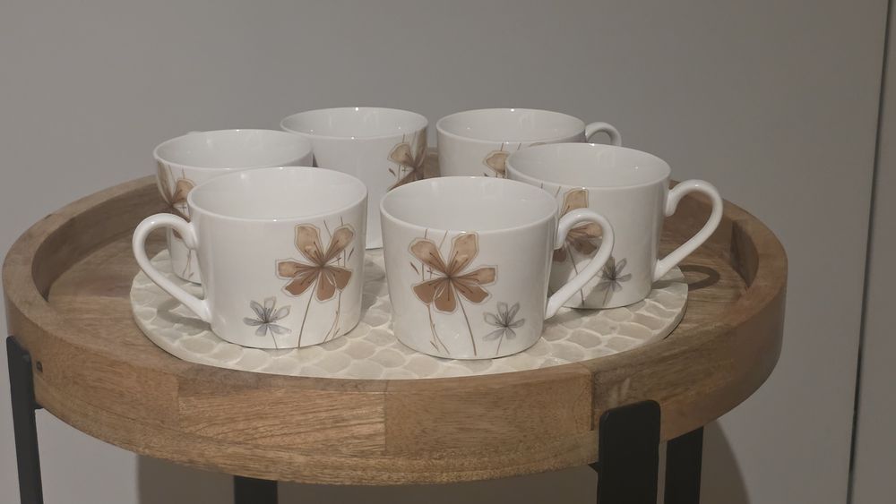 Komplet 6 ceramicznych filiżanek, ecru, kawa z mlekiem