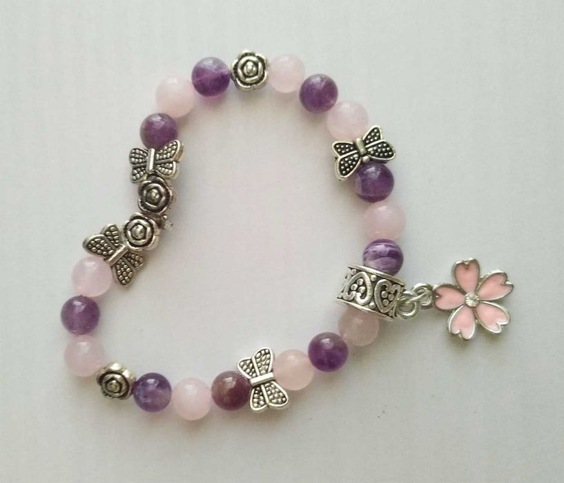 Продається жіночий браслет з натуральним аметистом та рожевим кварцем