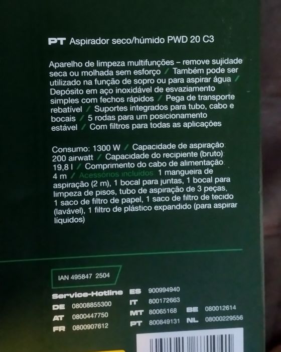 Aspirador Seco húmido Parkside 1300W novo