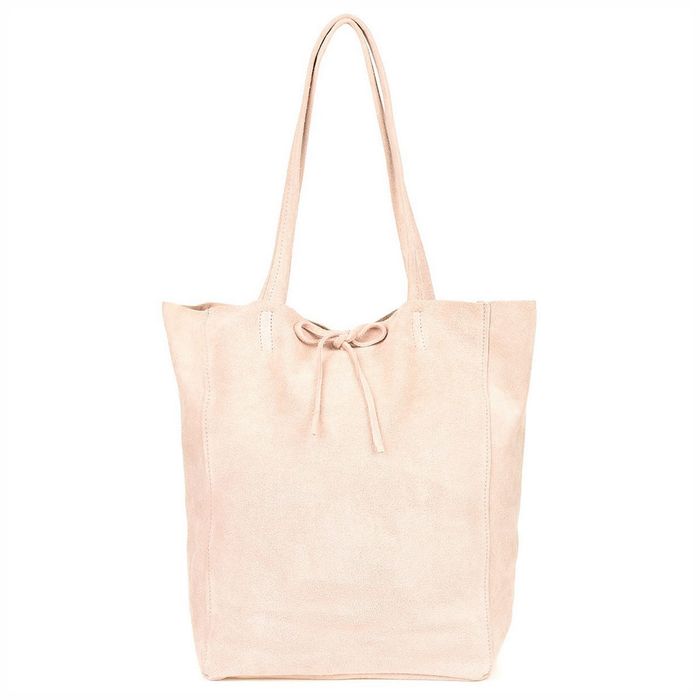 VERA PELLE torebka zamszowa shopper z rzemykami na ramię V462 j.różowa