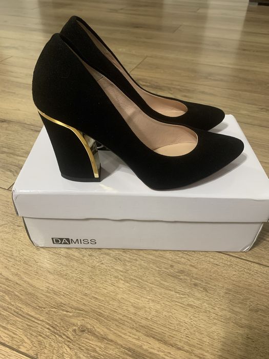 Czółenka DAMISS skóra naturalna czarny zamsz rozmiar 38