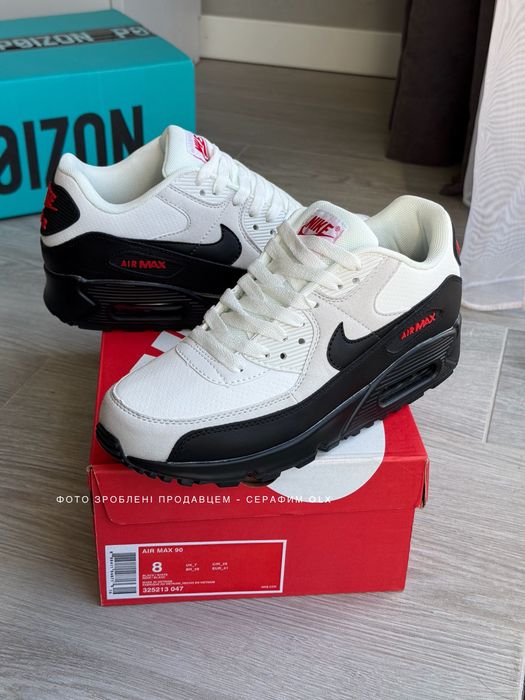 Оригинал Nike Air Max 90 White Black University Red (нові в коробці)