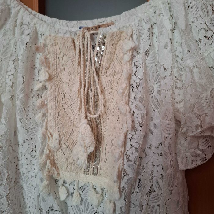 Bluzka biała koronka styl boho jak nowa Azara Paris rozmiar S/M