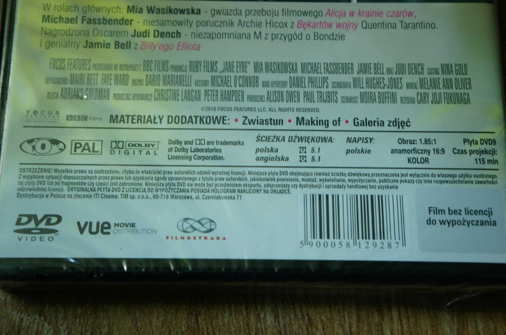 Film DVD Jane Eyre Wasikowska Fassbender Bell Dench NOWY