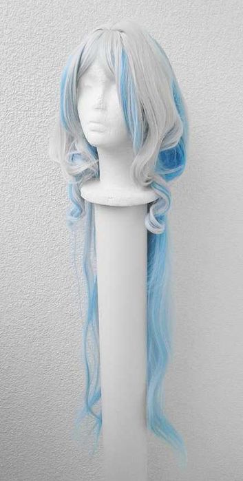 Furina Genshin Impact cosplay wig peruka długa szara błękitna biała