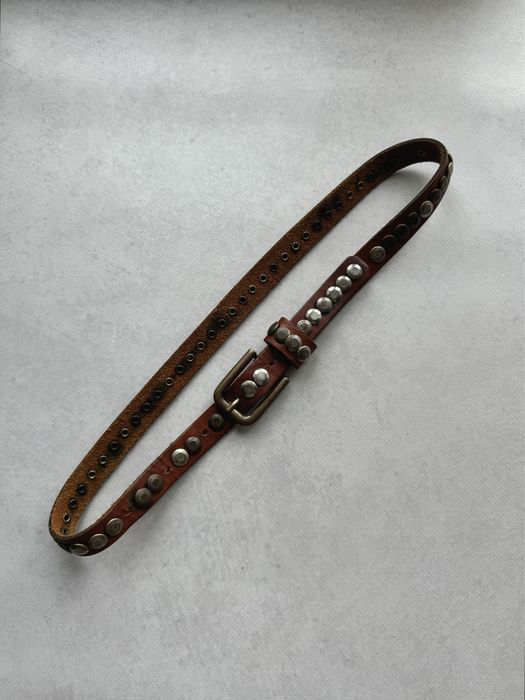 Кожаный ремень с заклепками в стиле Y2K женский made in Italy