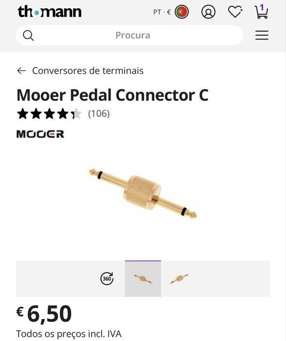 Conjunto de 3 Conectores de Jack para Pedais de Guitarra