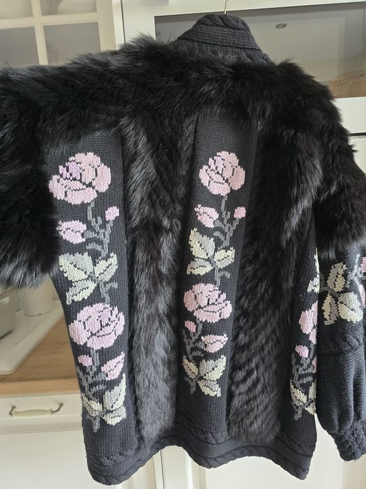 Kardigan wełniany handmade dziergany gruby i ciepły