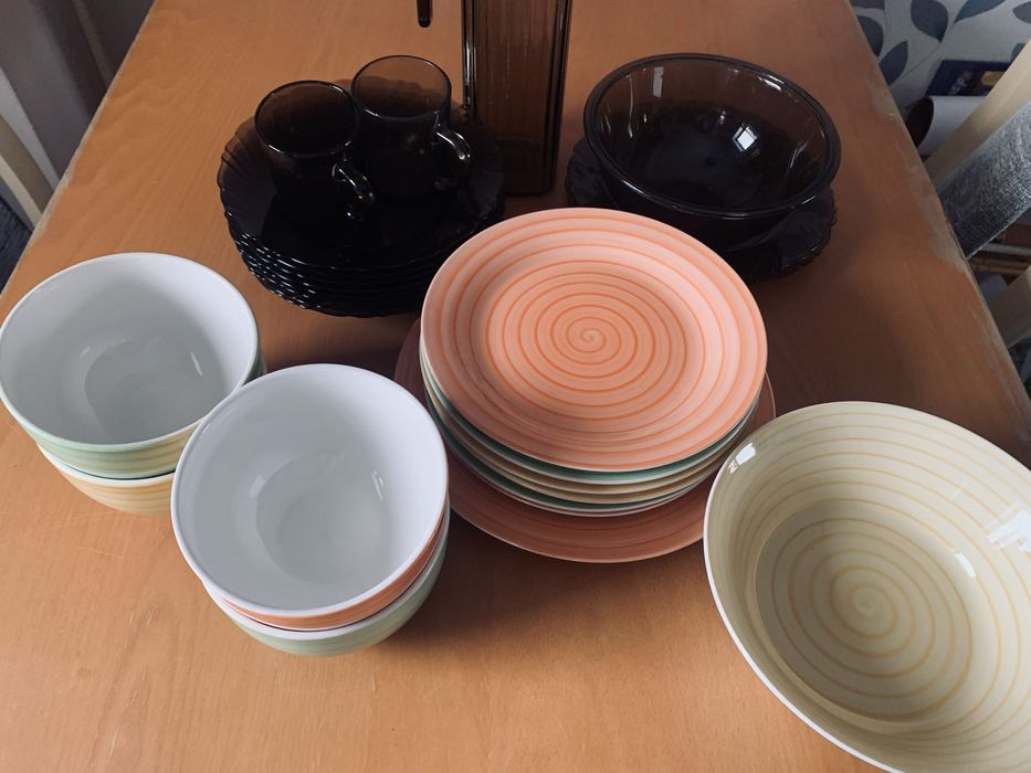 Nowe duże ceramiczne talerze miski dzbanek kubki duralex