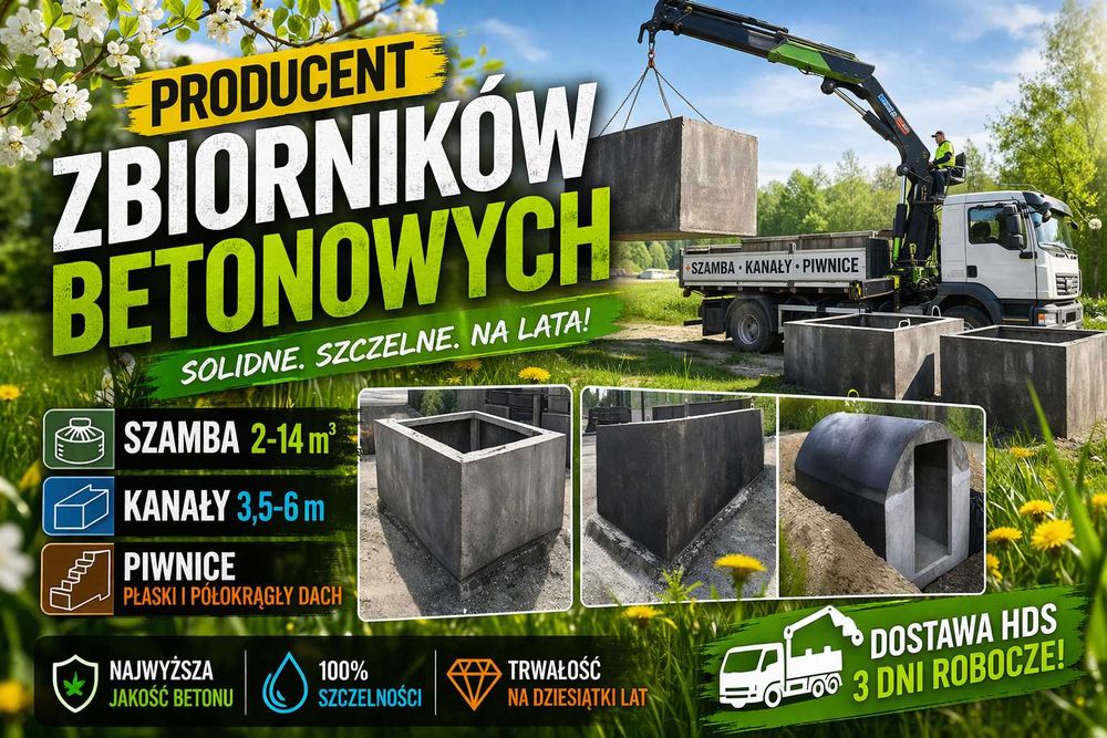 KANAŁ do warsztatu SZAMBO betonowe 2-14m3 SZAMBA na wode kanały PIWNICA ziemianka deszczówka