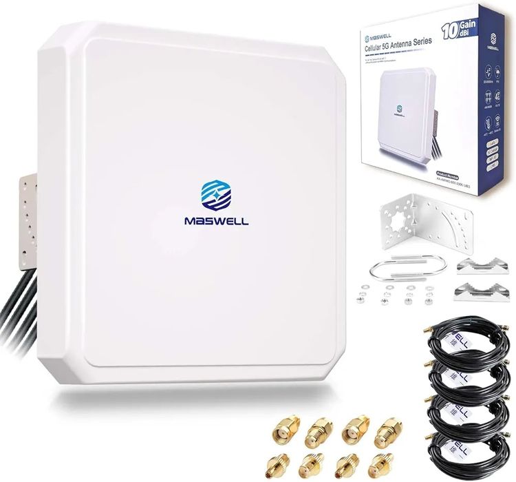 Maswell Antena 5G 4X4 MIMO Outdoor antena kierunkowa 10 dBi, zewnętrzna antena kompatybilna z FRITZBox, bramy routera 5G NR, szerokopasmowa 600-8000 M
