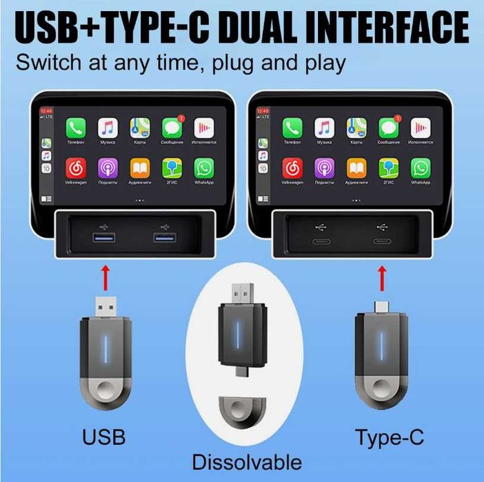 RC20 Wireless Smart Car Adapter CarPlay Android Auto USB