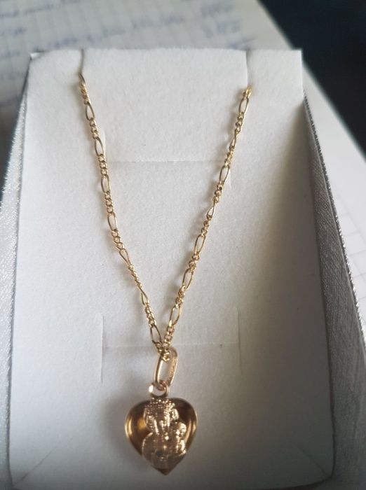 Łańcuszek damski splot Figaro 50cm, złoto pr.585+zawieszka dwustronna!