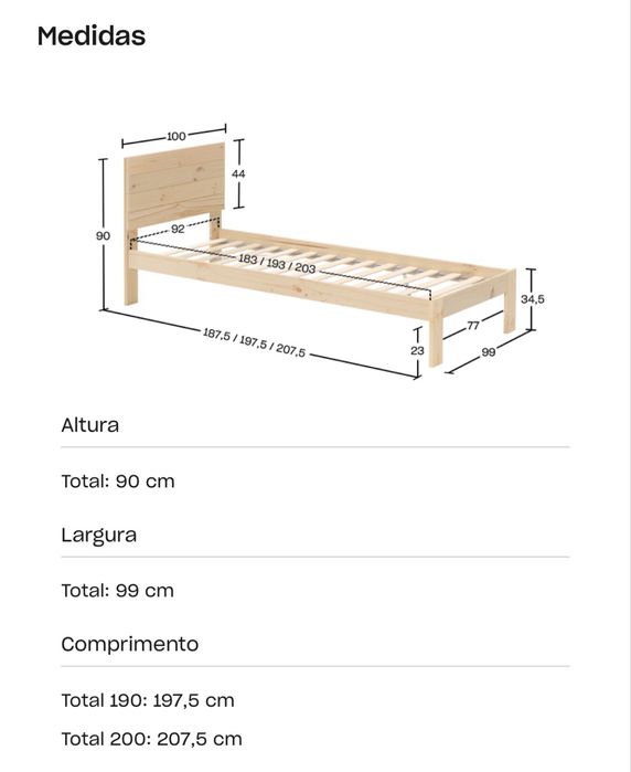 Cama Indiviidual TESTA da Lufe 90x200cm