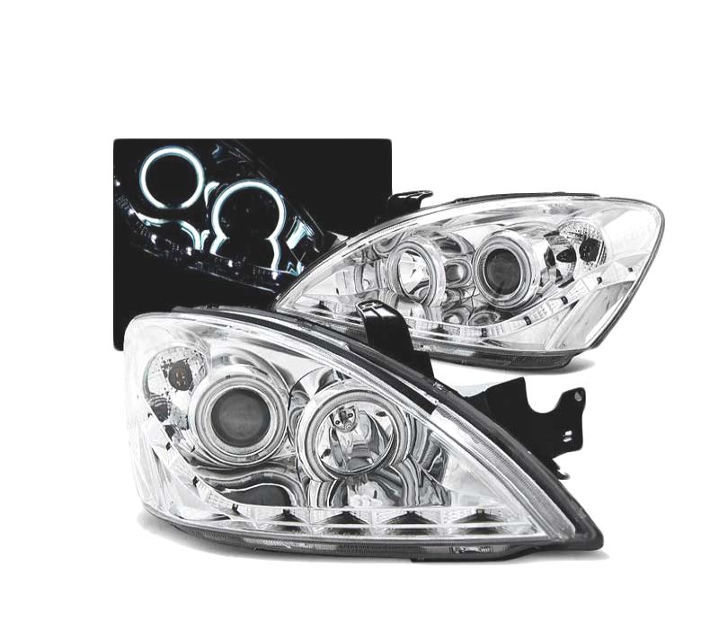 FARÓIS LED ANGEL EYES CCFL MITSUBISHI LANCER 7 04-07 CROMADO