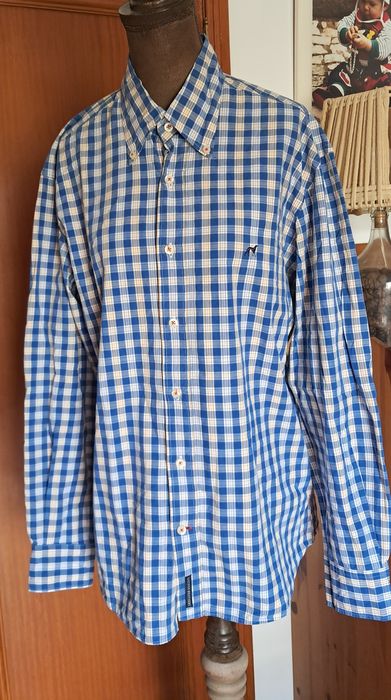 Camisa Homem Sacoor Brothers Tam. M – Padrão Xadrez Azul e Castanho / Amarelo