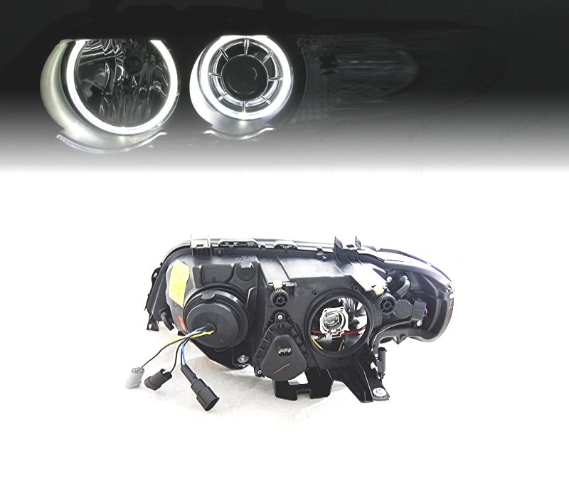 FARÓIS ANGEL EYES LED BMW X5 E53 00-03 FUNDO PRETO