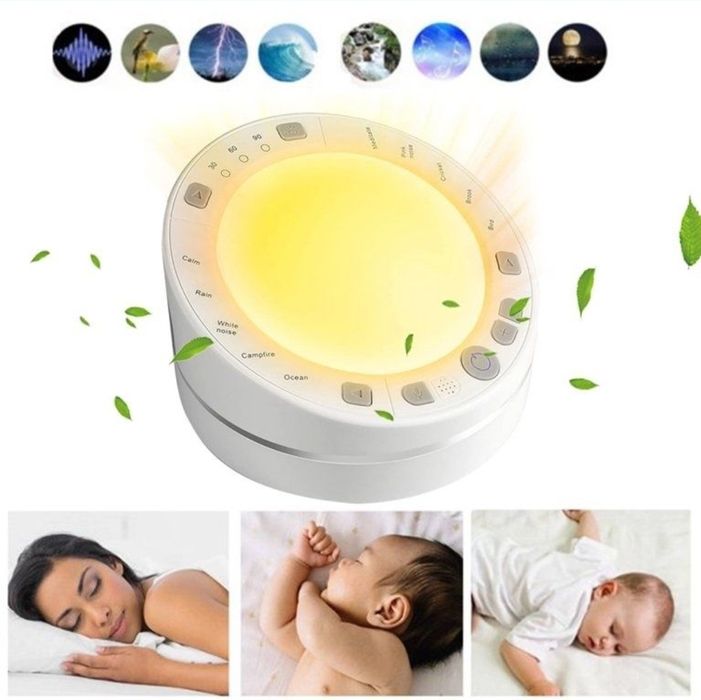 Lampka LED z białym szumem i dźwiękami do relaksu dla dzieci i dorosły