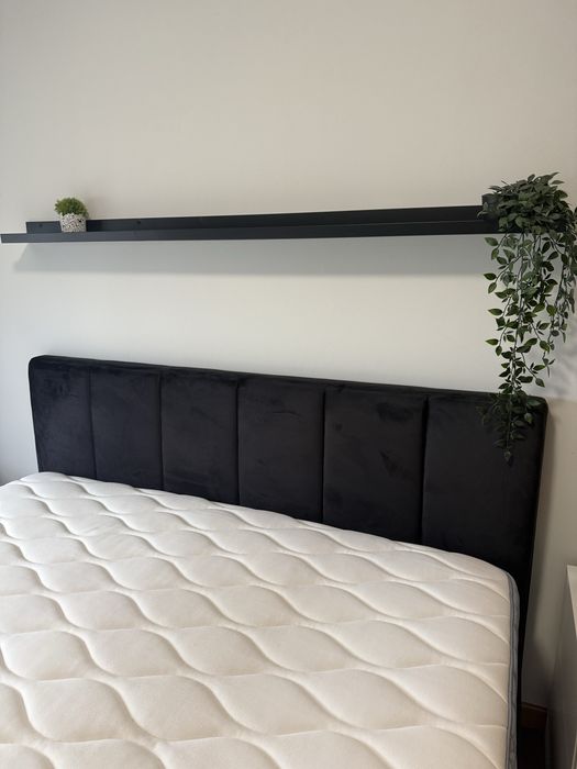 Cama casal veludo preta 160x200