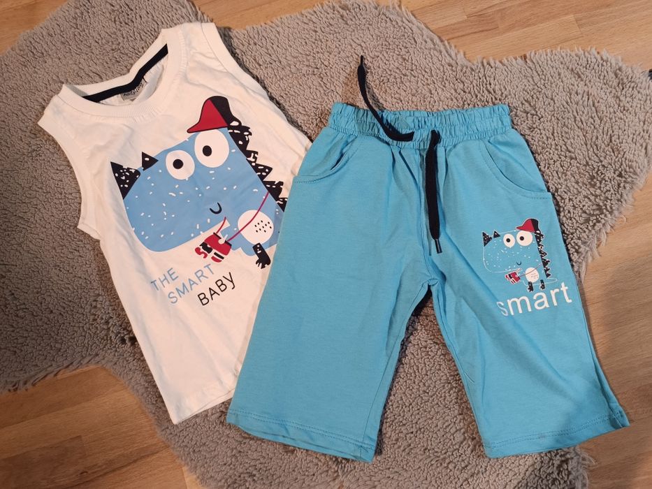 Letni nowy komplet chłopięcy 98 – krótkie spodenki i koszulka