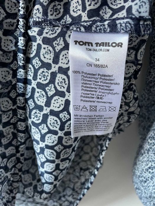 Tom Tailor Cienka damska bluzka w biało-granatowe wzory, rozmiar 34