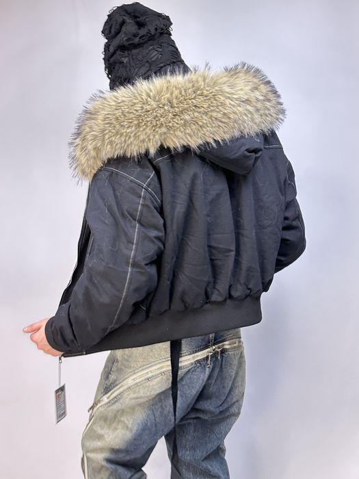 Черный бомбер с мехом на капишоне аляска куртка курточка пуховик хутро fur bomber MA-1 jacket archive opium black S M L XL оверсайз архив опиум С М Л
