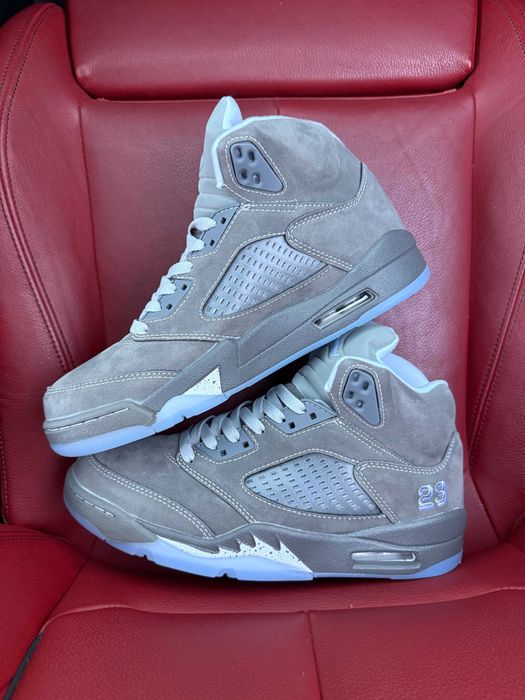 (БЕЗ ПЕРЕДОПЛАТИ) Nike Air Jordan 5 Retro Wolf Grey найк ейр джордан 5 ретро сірі замшеві кросівки з рефлективним язичком та прозорою підошвою