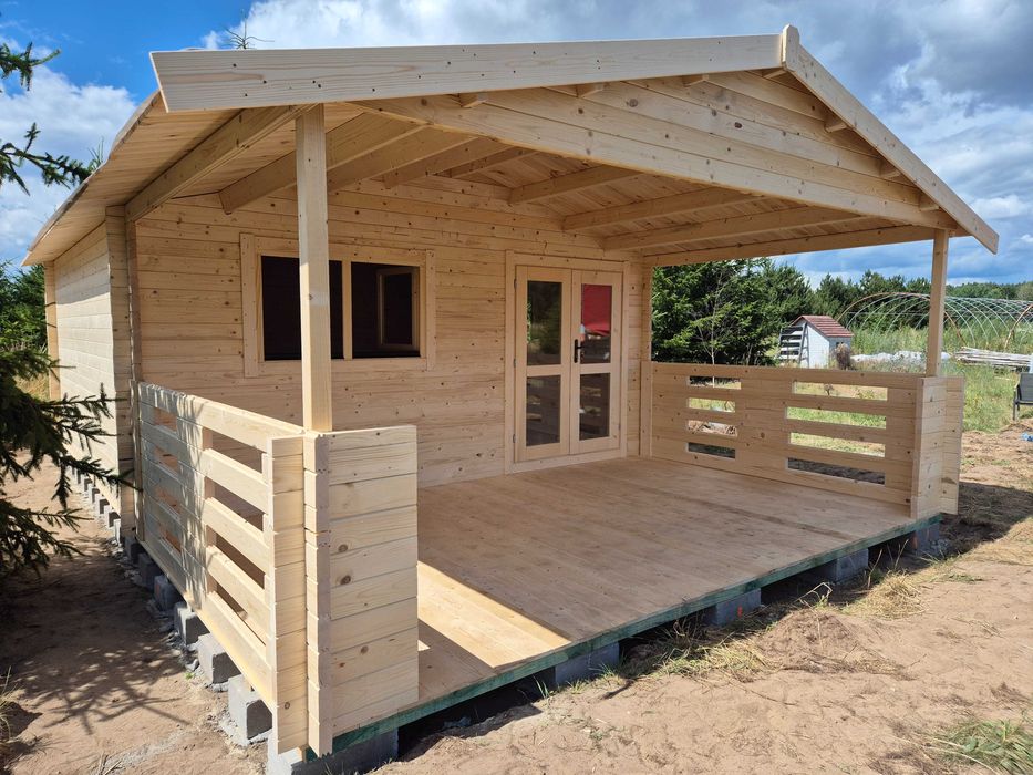 dostępny od ręki MASYWNY domek drewniany + TARAS* 8m x 5m*40 m2*SCIANY aż 45 mm