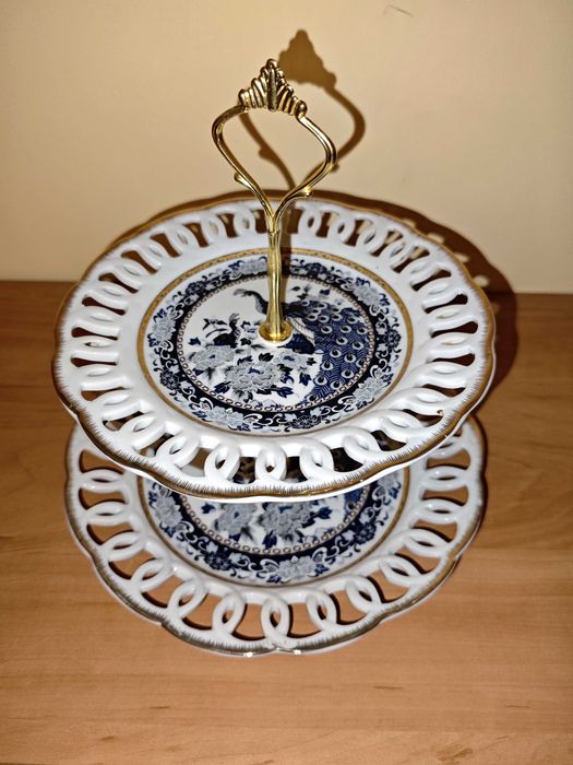 Patera porcelanowa Yamasen – pawie, złocenia, 2-poziomowa, Japonia