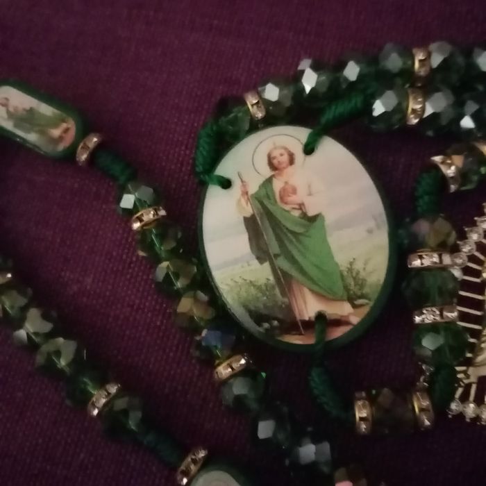 Różaniec ze św. Krzysztofem+modlitwą z kartą kierowcy.