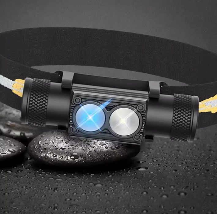 MOCNA latarka czołowa/czołówka LED UV na USB-C wodoodporna z ALUMINIUM