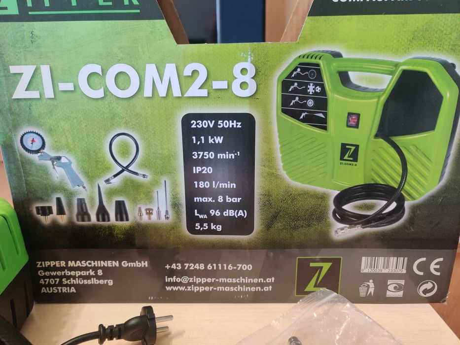 Безмасляный компрессор 180 л/мин 8 бар Zipper ZI-COM2-8