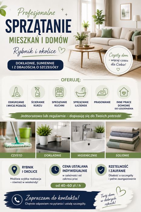 Oferuję sprzątanie domu / mieszkania – jednorazowo lub regularnie