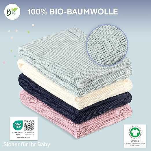 Kocyk Niemowlęcy 80×100 cm 100% Bawełna Organiczna GOTS Kremowy