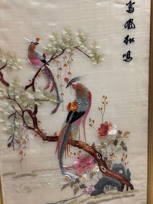 Quadro Bordado antigo em seda, Chinês oriental