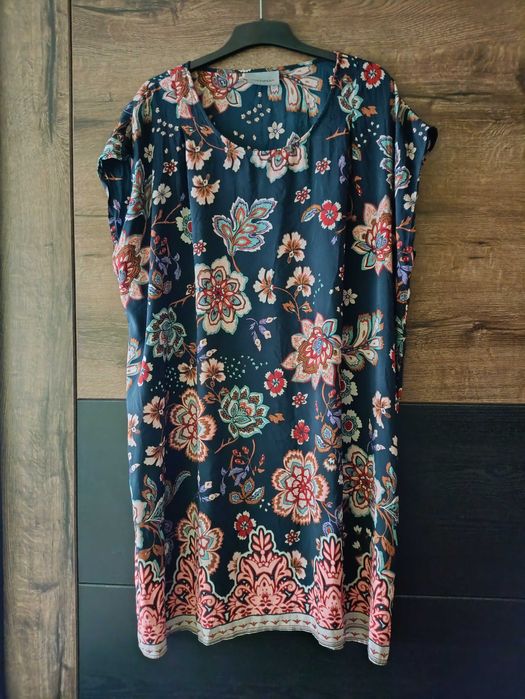 Sukienka Nanna w kwiaty vintage L XL XXL 3XL granat