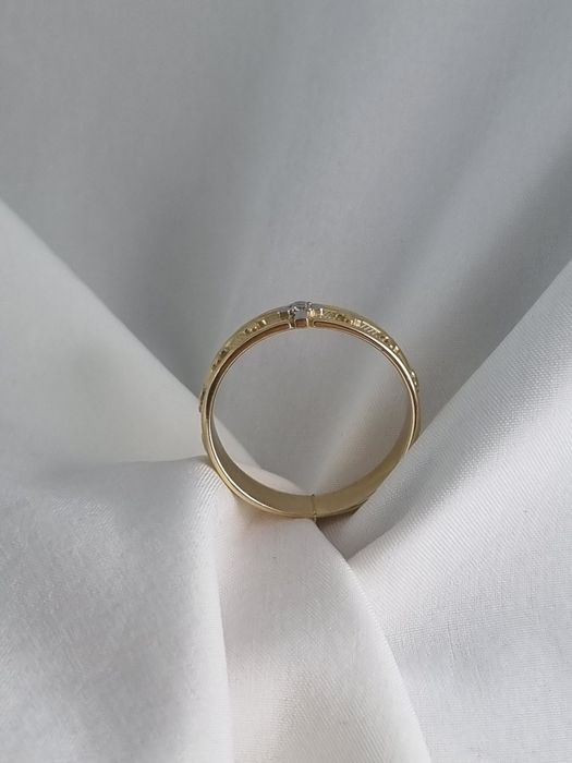 Szeroka złota obrączka różaniec unisex Au.585