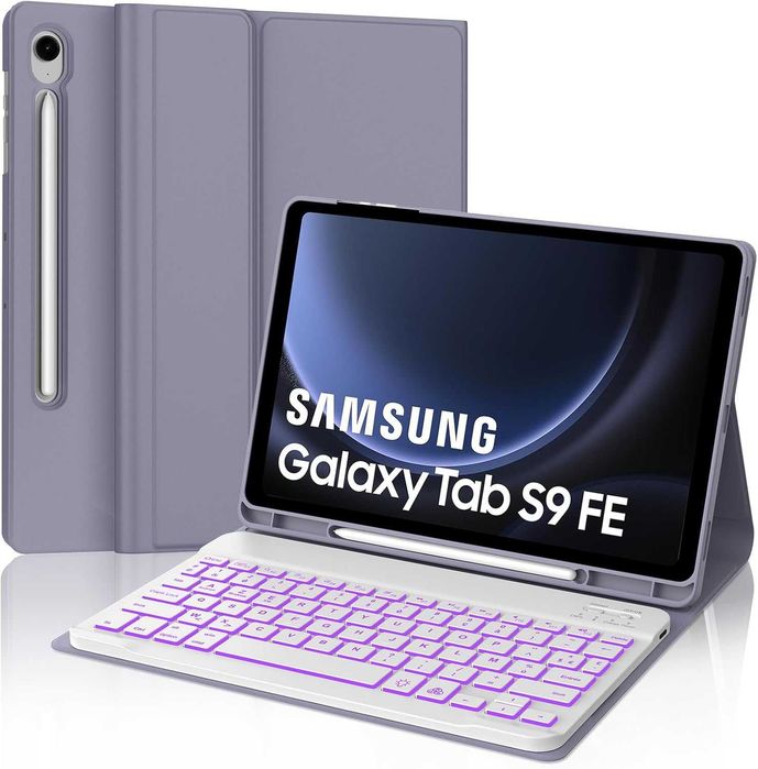 Etui z klawiaturą do Samsung Galaxy Tab S9 FE 10,9 AZERTY francuski odłączana magnetyczna klawiatura Bluetooth do Samsung Tab S9 FE 10,9", fioletowa