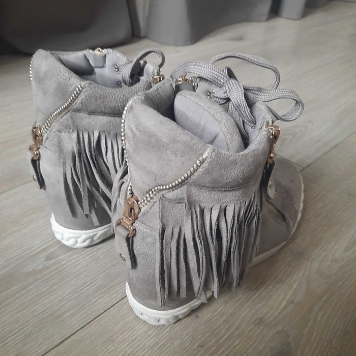 Botki damskie zamszowe szare 39 na koturnie