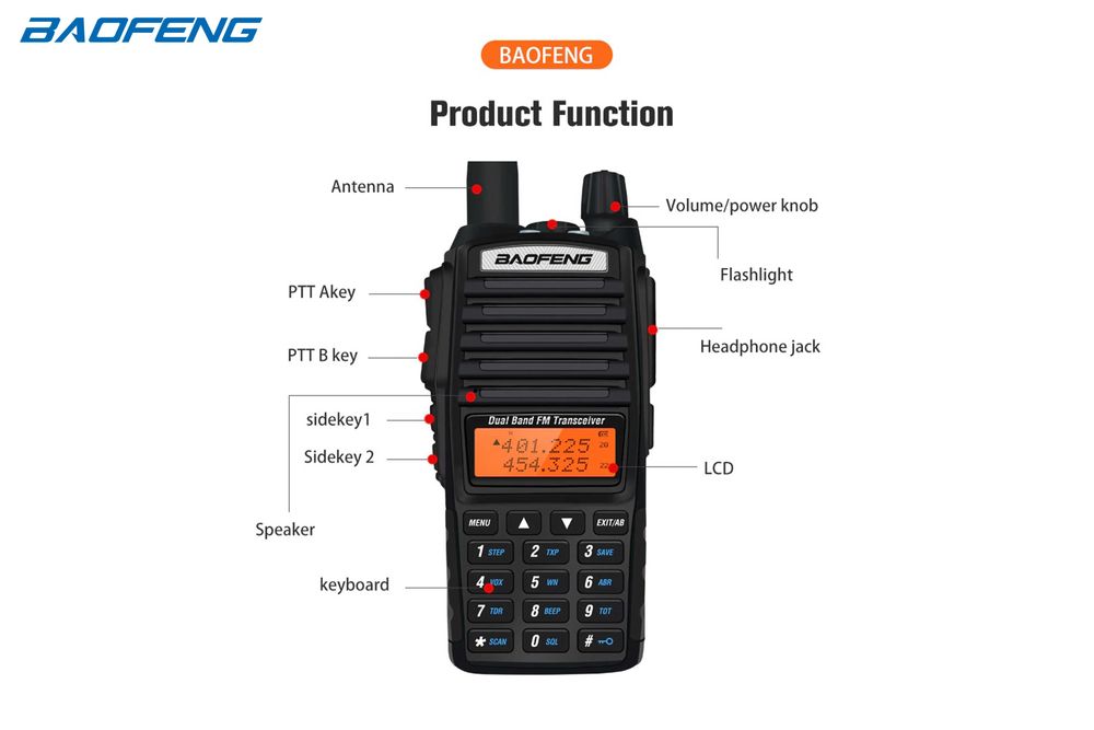 Baofeng UV-82 Radio with Dual PTT, 8 Watts64409434808961124