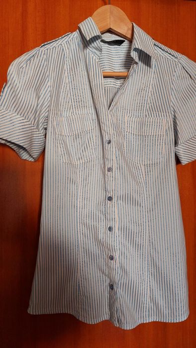 Camisa riscas azul claro Zara XS manga curta