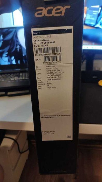 Laptop Acer Nitro 5, AN515 58, i7 12700H 16gb RAM, SSD 512 gb, 3070ti