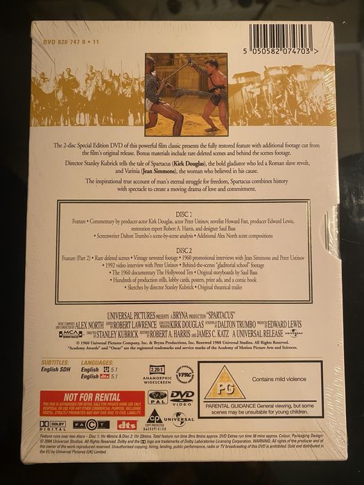 DVD Original Spartacus edicao UK 2 discos Stanley Kubrick