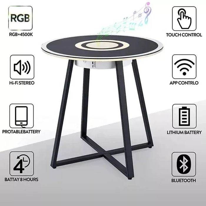 Круглый скляний стіл із підсвіткою зарядкою