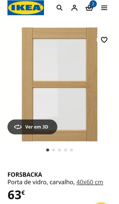 Porta Forsbacka ikea vidro 40x60 nova. Carvalho